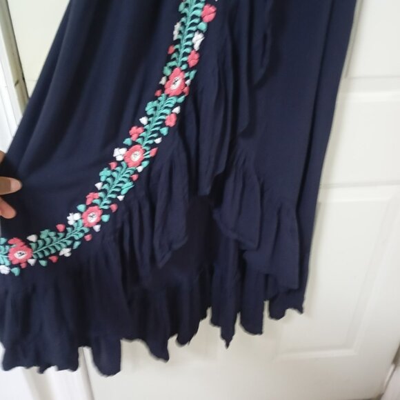 SILVIA SUAREZ Embroidered Wrap Dress With Adjustable Thin Straps, Blue, Size S - Picture 4 of 6